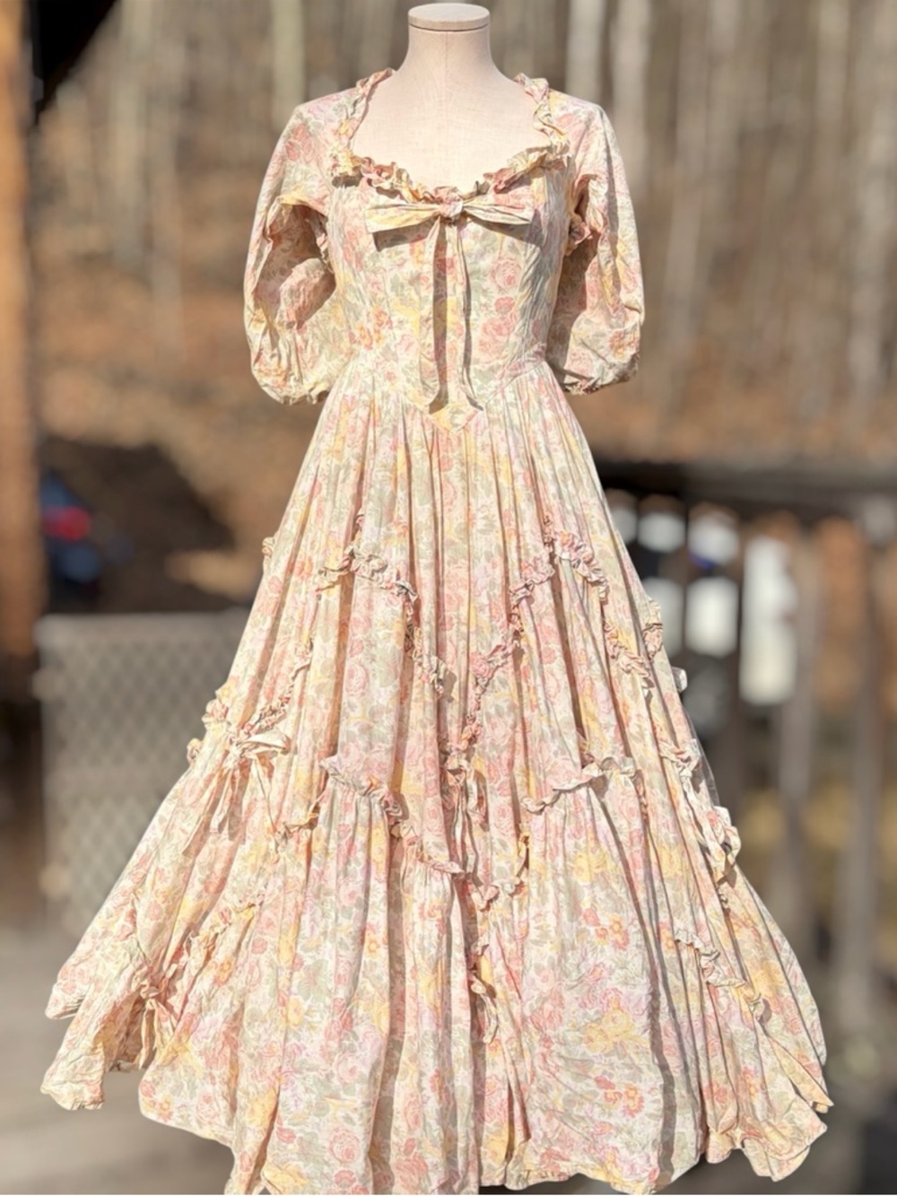 *RARE* Laura Ashley Vintage 80s Floral Meadow Decadence Bo Peep Ball Gown Sz 10 - Picture 5 of 16